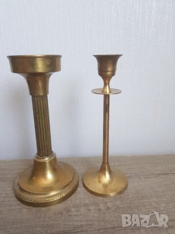 Два стари бронзови свещника, снимка 1 - Антикварни и старинни предмети - 37105649