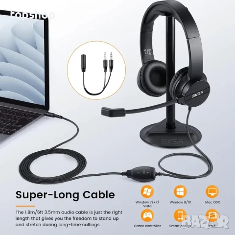 Слушалки с микрофон за PC или лаптоп, 3,5 мм кабелни слушалки, шумопотискащи, снимка 4 - Слушалки и портативни колонки - 50501462