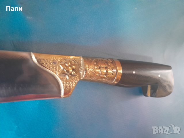 Голям ловен нож от биволски рог с бронз, снимка 5 - Ножове - 38390874