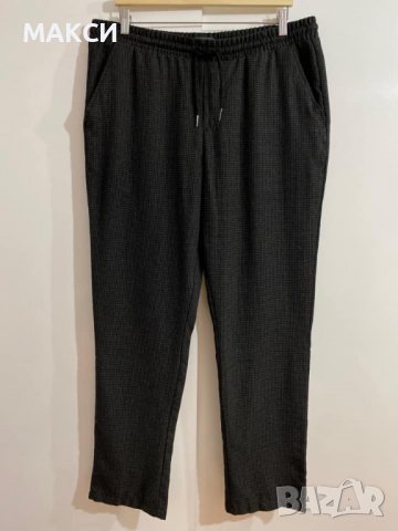 Макси еластичен плътен клин-панталон с висока талия и джобове в тъмен десен каре, снимка 1 - Панталони - 39109512