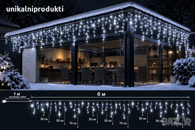 Професионално коледно осветление LED завеса от най висок клас за външни условия 