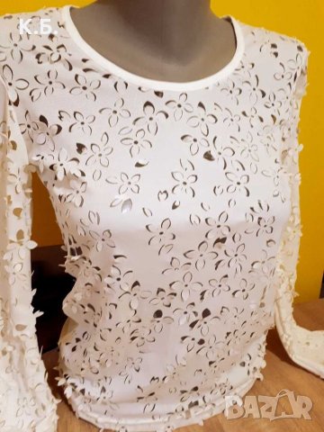 Дамска блуза с рязана бродерия р-р S, снимка 3 - Блузи с дълъг ръкав и пуловери - 35379955