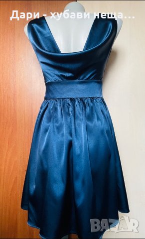 Парти рокля в синьо, от сатен👗❤️XS,S❤️👗арт.3015, снимка 2 - Рокли - 33744532
