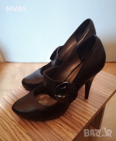 Нови черни кожени обувки на ток 38 номер, снимка 5 - Дамски елегантни обувки - 29214318