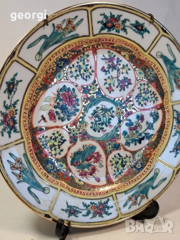 китайска декоративна порцеланова чиния за стена с позлата 7/5, снимка 2 - Декорация за дома - 49867827