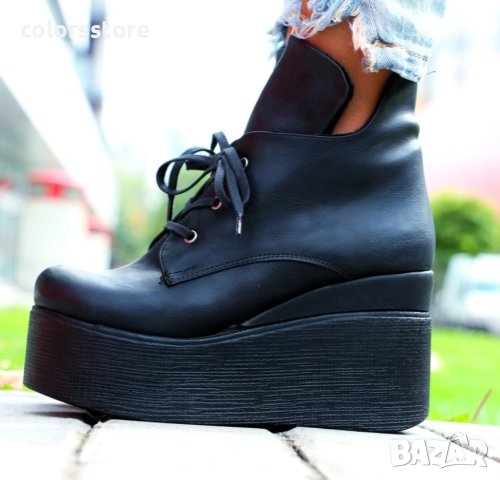 Боти на платформа - черна кожа - 133K