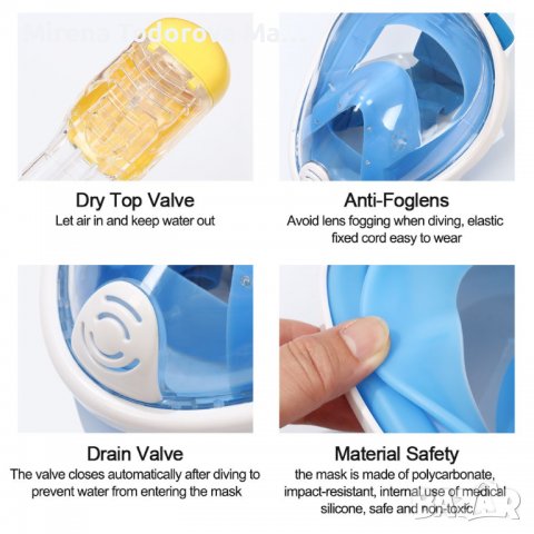 маска за гмуркане с шнорхел може да се постави и водоустоичив телефон или камера, снимка 6 - Спортна екипировка - 38330419