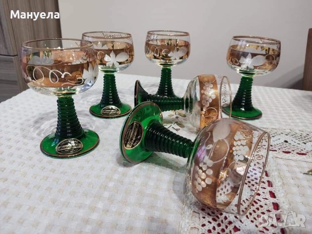 Luminarc Romer - France -  комплект 6 бр   златни чаши ръчно  гравирано стъкло -130 мл , снимка 2 - Чаши - 39719712