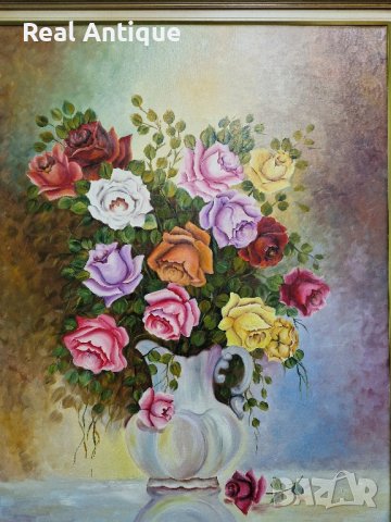 Уникална огромна антикварна авторска майсторска картина масло върху платно , снимка 3 - Картини - 44320939