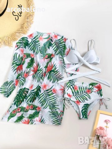 Дамски секси слинг бански от три части с мрежест принт и с висока талия, 11цвята, снимка 4 - Бански костюми - 40547286