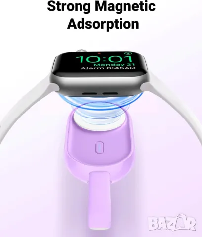 Преносимо безжично зарядно за Apple Watch 9/8/7/6/5/4/3/2/1/SE/Ultra-Purple, снимка 3 - Аксесоари за Apple - 49539698