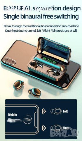 Bluetooth слушалки TWS F9, Powebank, 1500mAh, снимка 5 - Bluetooth слушалки - 40542457