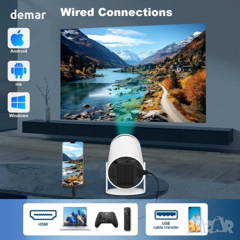 Мини проектор, интелигентен 4K 1080P проектор с WIFI 6 и Bluetooth, снимка 7 - Плейъри, домашно кино, прожектори - 54040404