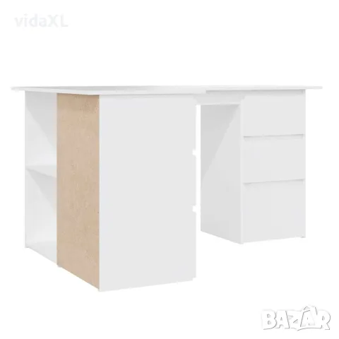 vidaXL Ъглово бюро, бяло, 145x100x76 см, инженерно дърво, снимка 6 - Бюра - 56147725