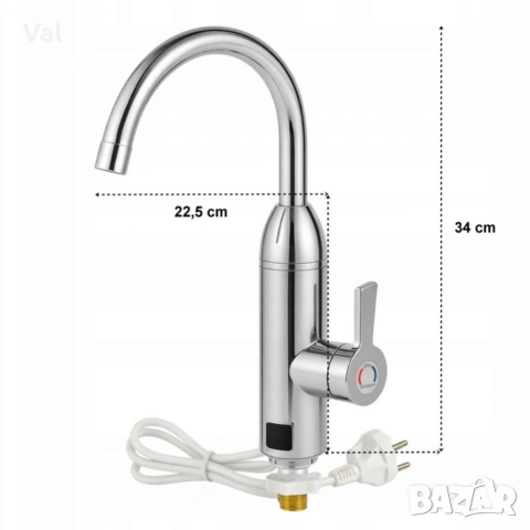 Електрически хромиран смесител с моментално загряване на водата и LCD екран - винаги топла вода, снимка 10 - Смесители - 53879668
