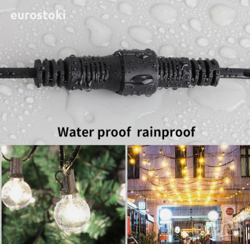 Удължителен водоустойчив кабел за LED гирлянди G40, IP65, 3 метра. 2 пин, снимка 4 - Други - 53966950