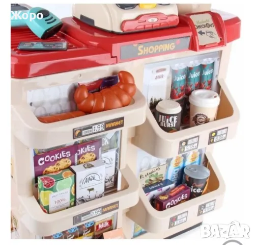 Детски комплект супер маркет със скенер . касов апарат и кантар със звук и светли 48 елемента КН3306, снимка 10 - Образователни игри - 48033746