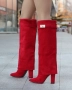 Ботуши на ток - червен велур - KD105, снимка 2