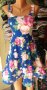 Кукленска рокля синя на розови цветя, снимка 1