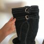 Дамски черни велурени ботуши на платформа 39, снимка 2