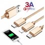 Дълъг USB кабел 3A за бързо презареждане-Micro USB/Type C/Lightning, снимка 1 - USB кабели - 31619777