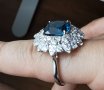 Елегантен Сребърен 925 пръстен с Родиево покритие и Натурален London Blue Топаз и Циркони!, снимка 6