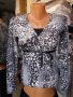 Блуза фино плетиво в черно-бял леопардов принт със сребристи шарки, снимка 1 - Блузи с дълъг ръкав и пуловери - 39116120