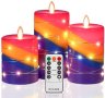 Нов комплект 3 броя безпламъчни LED свещи с дистанционно таймер декорация, снимка 1 - Декорация за дома - 40764081