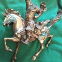Стара бронзова фигурка кон с ездач голяма 34197, снимка 1 - Колекции - 38815784