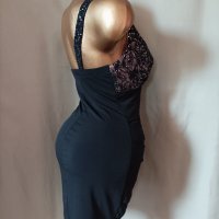М Черна рокля на бюста с дантела с пайети , снимка 4 - Рокли - 37753933