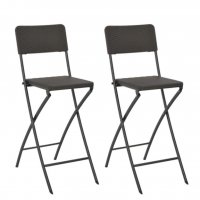 Сгъваеми бар столове, 2 бр, HDPE и стомана, кафяви, ратанов вид, снимка 1 - Столове - 35174947