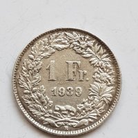 Швейцария 1 франк, 1939 Сребро 0.835, снимка 1 - Нумизматика и бонистика - 38792339