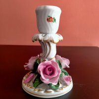 Herend Hungary Three Roses Candle Holder Hand Painted Florals Gold Candlestick Свещница , снимка 11 - Колекции - 40384185