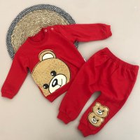🐻 Плътен комплект Sweet Bears в червено 🐻 3-6 м, 6-9 м, 9-12 м. , снимка 1 - Комплекти за бебе - 38541200