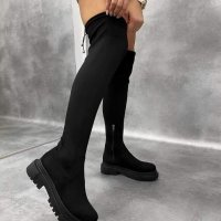 Равни велурени чизми , снимка 1 - Дамски ботуши - 42783350