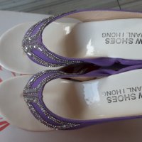 Дамски лилави чехли на висока платформа, снимка 4 - Чехли - 34174883