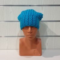 Нова зимна плетена шапка тип джудже в син цвят, снимка 9 - Шапки - 35491097