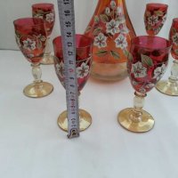 Кристални чаши и гарафа Бохемия рисувани цветно стъкло, снимка 3 - Антикварни и старинни предмети - 31273543