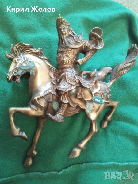 Стара бронзова фигурка кон с ездач голяма 34197, снимка 1