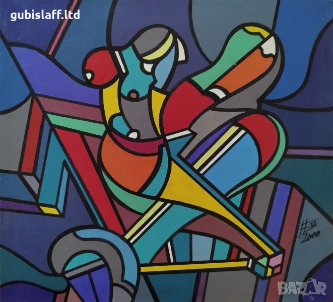 Картина, абстракция, кубизъм, худ. Богдан Бенев, 2001 г. - 2, снимка 1