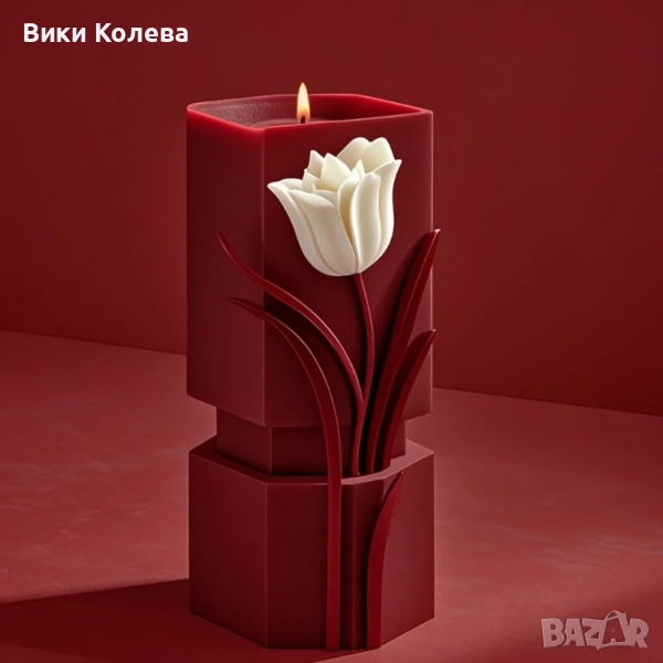 Силиконов мод за свещи – елегантна форма с цвете лале, снимка 1