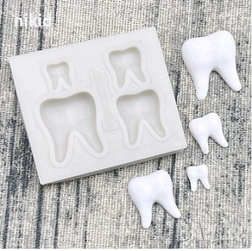 4 зъба зъби зъбчета зъб корен силиконов молд форма фондан украса декор, снимка 1