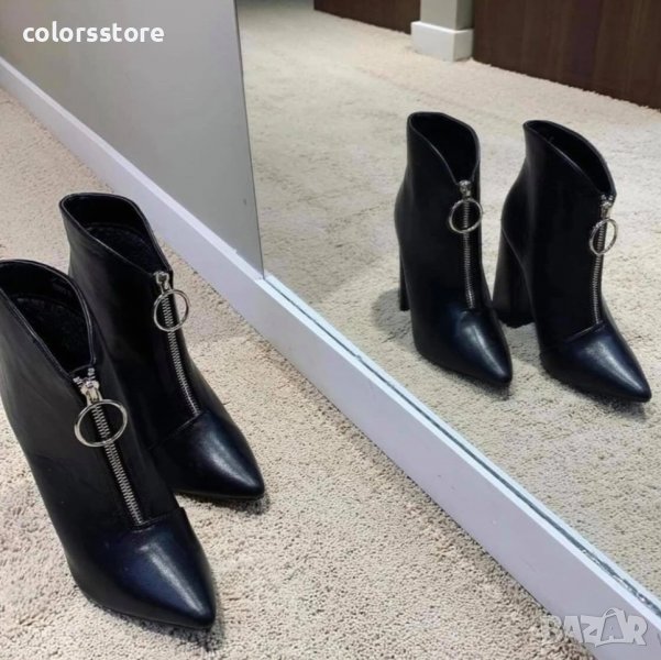 Боти на ток - черна кожа - BL00012, снимка 1