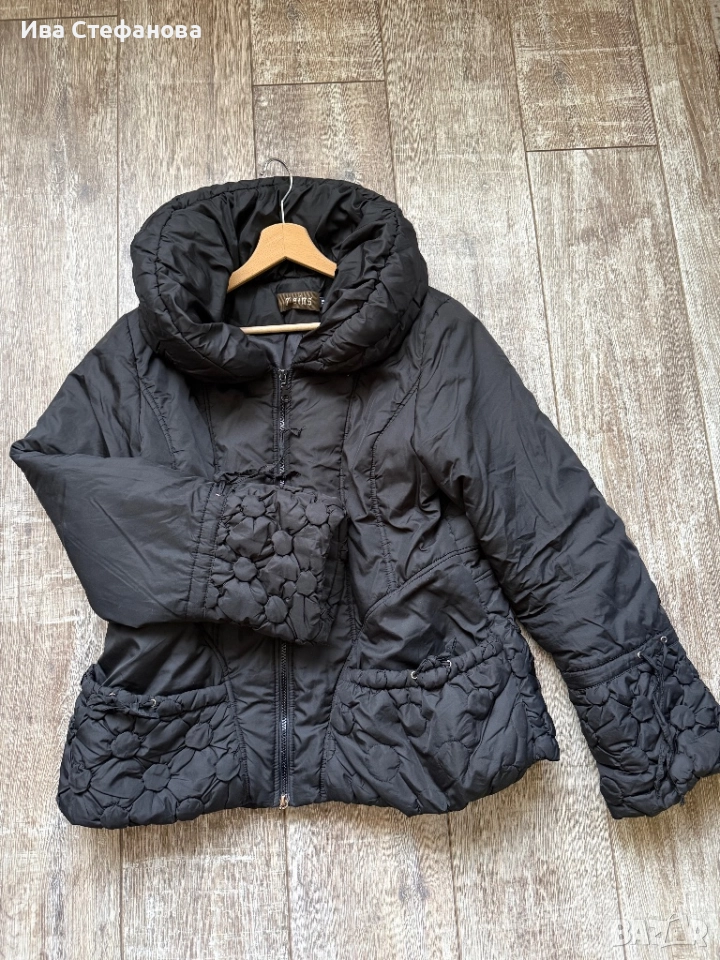 Черно зимно ново кукленско кокетно елегантно шушляково яке баклавички широка шал яка Л/ХЛ , снимка 1