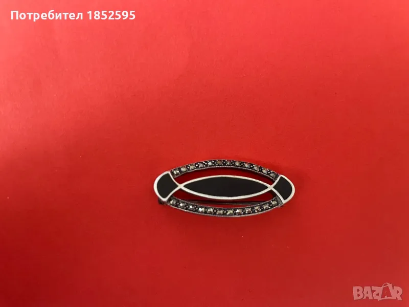 Сребърна брошка с черен Оникс, снимка 1
