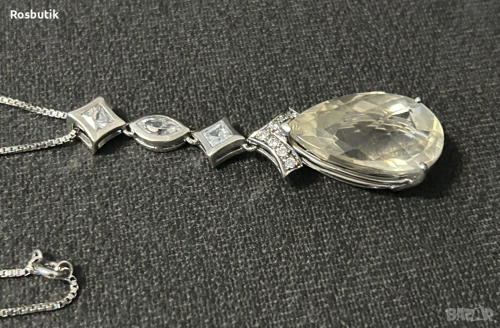 Луксозно сребърно колие с естествен камък цитрин и топази , снимка 1