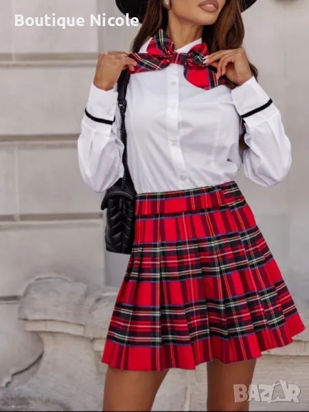 Къси плисирани поли в стилно каре  , снимка 1