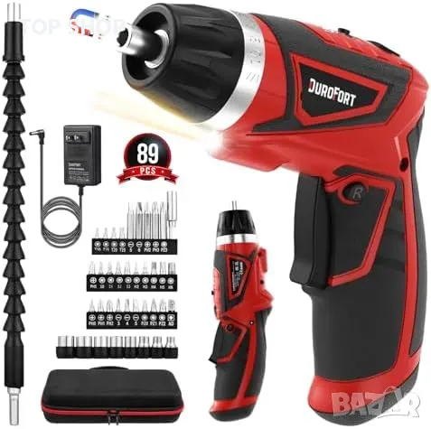 Нов DuroFort 8V Акумулаторен Винтоверт + 89 Аксесоара, LED, Гъвкав Вал, снимка 1