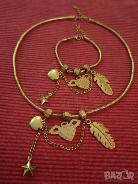 Позлатен комплект колие, гердан, огърлица с гривна Pandora. , снимка 1