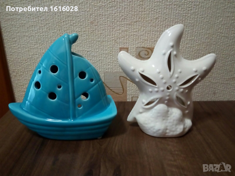 Нови морски порцеланови свешници Лодка и Звезда., снимка 1